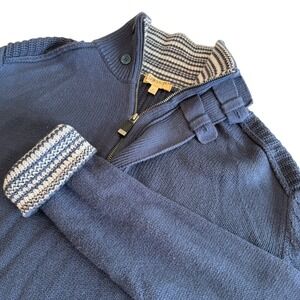 Transcript Mens Blue Cotton Cashmere Blend Quarter Zip Mixed Knit Sweater Large